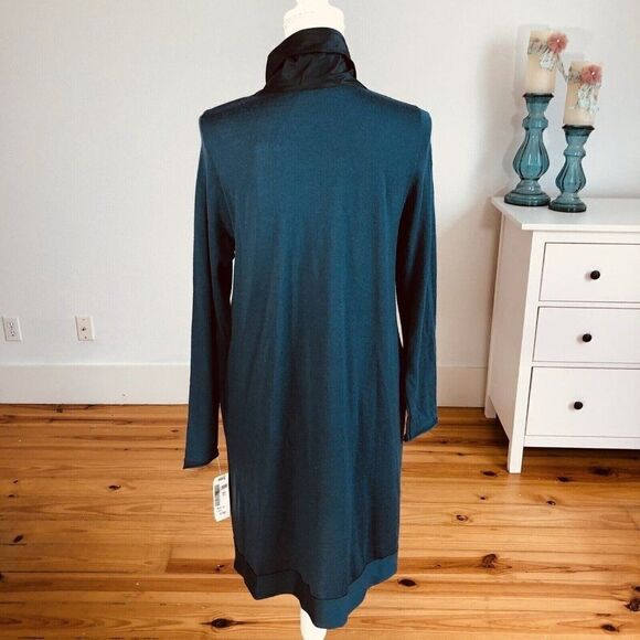 Whyci Milano Teal Lana Wool Knit Sweater Dress EU 44 US L Cowl NEW - Picture 9 of 12